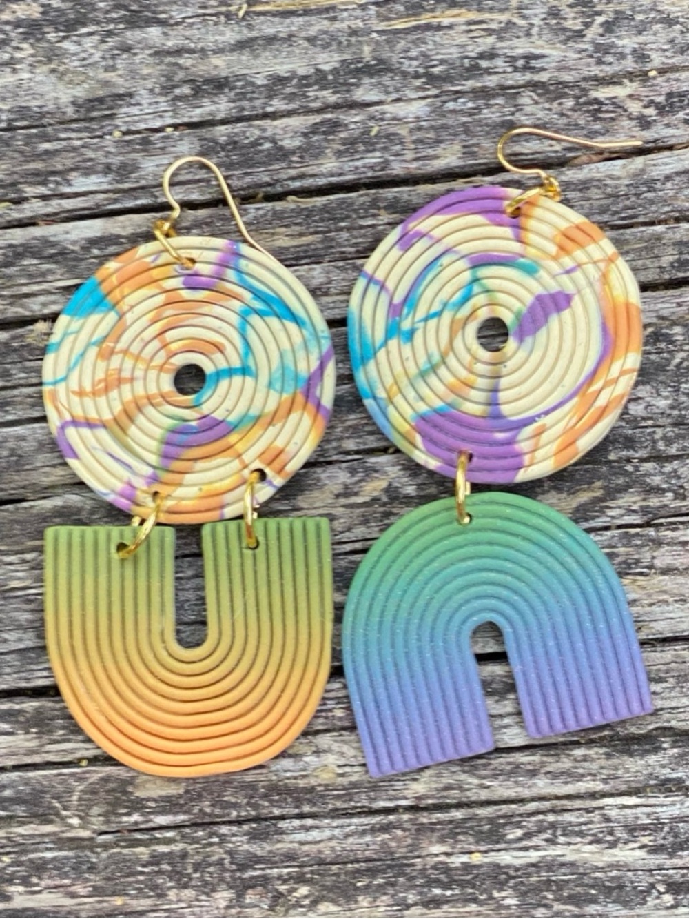 Handmade Multicolor Swirl Drop Earrings with Gradient Arches